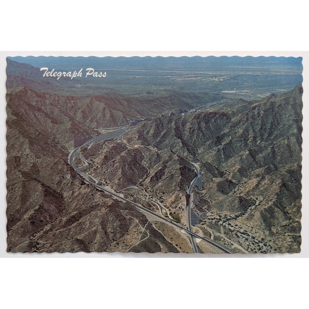 Yuma Arizona AZ Telegraph Pass US Highway 80 Aerial View Mountains 4x6" Postcard